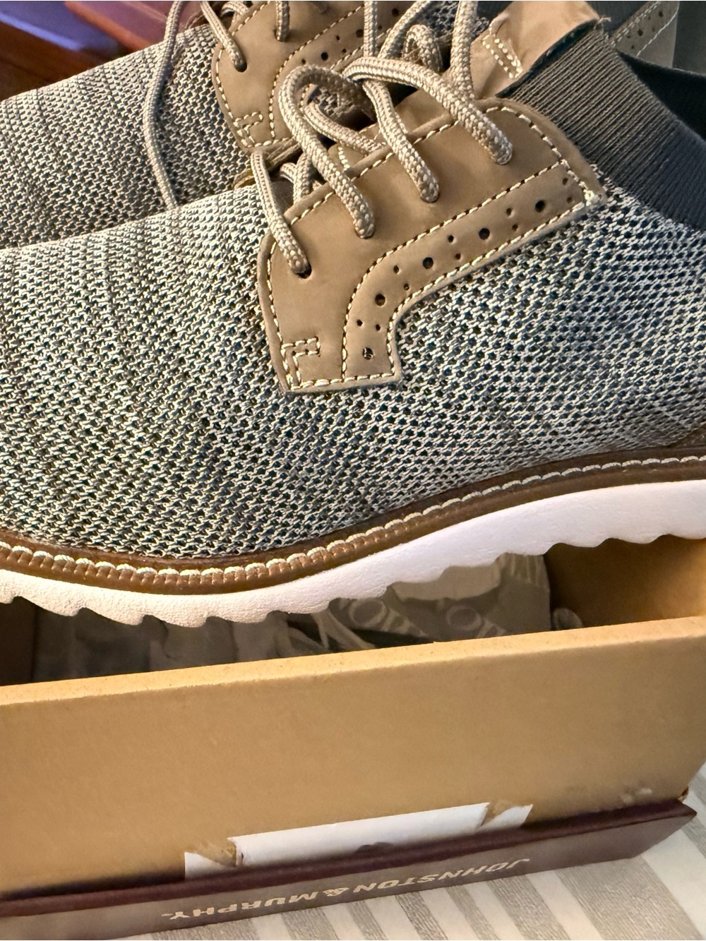 Johnston & Murphy Grey-Tan with white sole Knit Cap-Toe Shoes